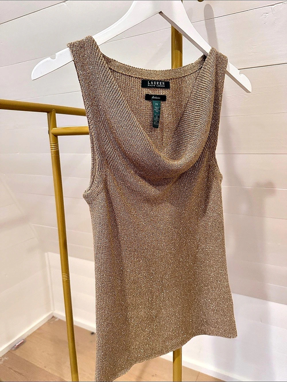 Lauren Ralph Lauren Cowl Neck Knit Tank in Gold Metallic Size XS
